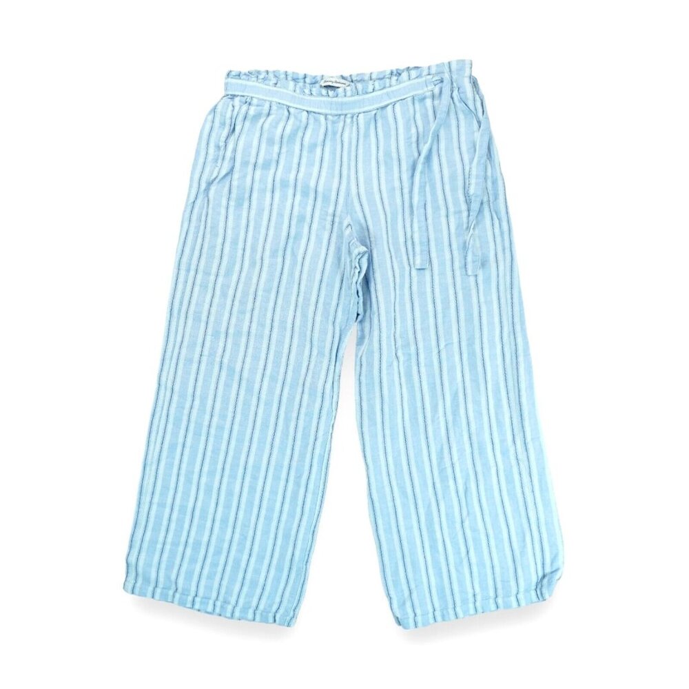 Tommy Bahama Women's Weave Wide-Leg Pants, Cabo Blue, Linen, Striped, MSRP $125